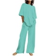 thumbnail image 1 of Timegard Lounge Sets for Women Plus Size 1/2 Sleeve Crew Neck Tee Wide Leg Pants Casual Loose Basic Outfits, 1 of 5