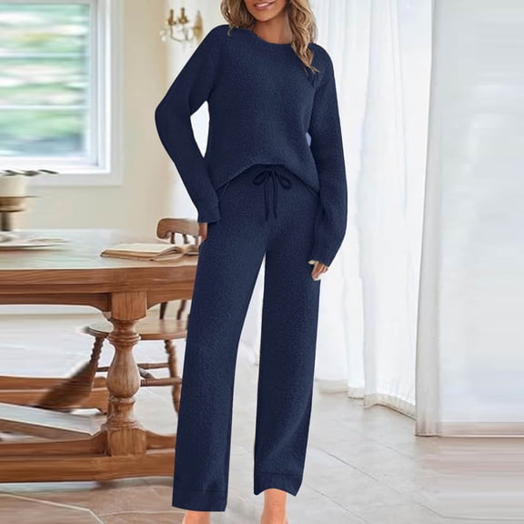 Timegard Lounge Sets for Women Plus Size Winter Fuzzy Fleece Long Sleeve Tops Pants Workout Outfits