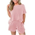 thumbnail image 1 of Timegard Lounge Sets for Women Ribbed Short Sleeve Tee Shorts with Pockets Summer Outfits Solid Color, 1 of 6