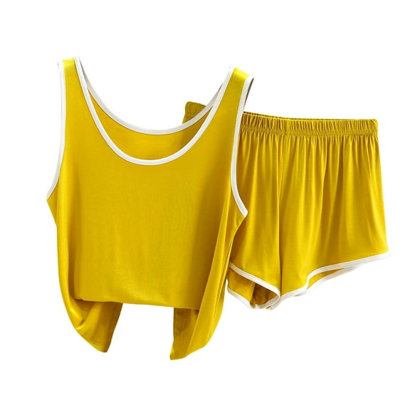 Timegard Lounge Sets for Women Scoop Neck Tank Top Elastic Waist Shorts Loose Soft Outfits Pajamas