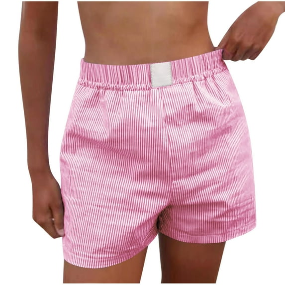 Timegard Lounge Shorts for Women Striped Straight Leg Elastic Waist Casual Loose Shorts Summer Fashion
