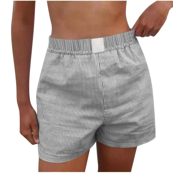 Timegard Lounge Shorts for Women Striped Straight Leg Elastic Waist Casual Loose Shorts Summer Fashion