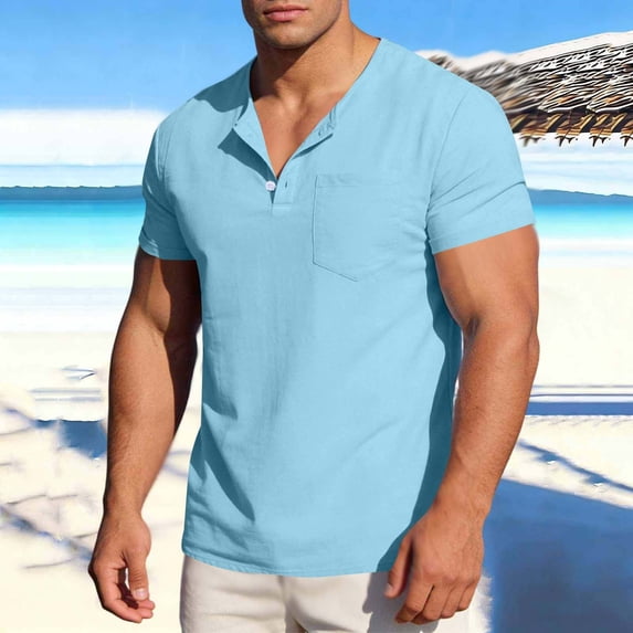Timegard Men's Shirts Front Placket Short Sleeve T-Shirts Fashion Casual Drop Shoulder Loose Lightweight Tops