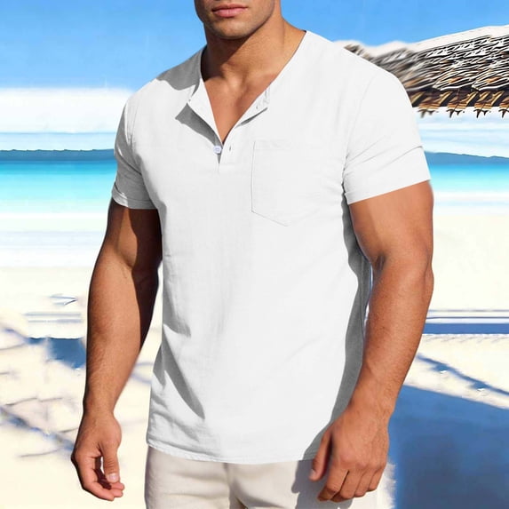 Timegard Men's Shirts Front Placket Short Sleeve T-Shirts Fashion Casual Drop Shoulder Loose Lightweight Tops