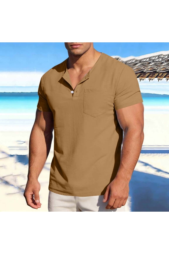 Men's Shirts Front Placket Short Sleeve T-Shirts Fashion Casual Drop Shoulder Loose Lightweight Tops