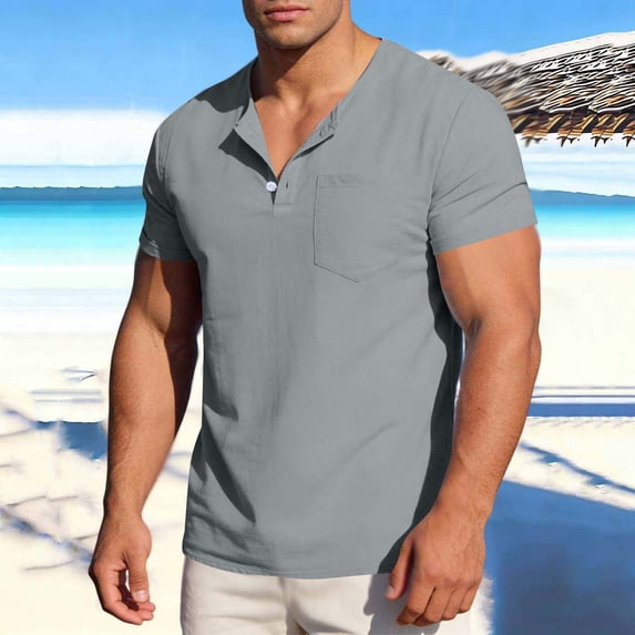 Timegard Men's Shirts Front Placket Short Sleeve T-Shirts Fashion Casual Drop Shoulder Loose Lightweight Tops