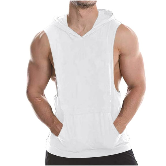Timegard Mens Hoodies Summer Casual Workout Loose Sleeveless Tee Shirts Athletic Tank Top with Pockets