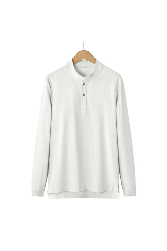 Mens Long Sleeve Tops Stand Collar Button Loose Lightweight Blouse Casual Solid Color Side Split Shirts Tops