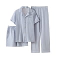 thumbnail image 1 of Timegard Mens Pajamas Sets 3 Piece Button down Shirts with Shorts and Pants Thin Loose Summer Pjs Outfits, 1 of 8