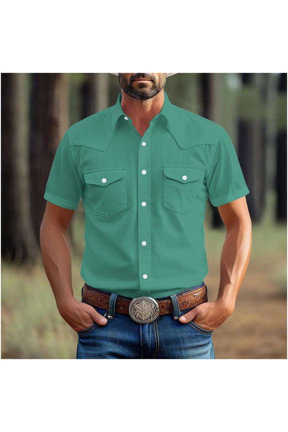 Mens Shirts Button down Short Sleeve Drop Shoulder Loose Lightweight Lapel Neck Shirts with Pockets