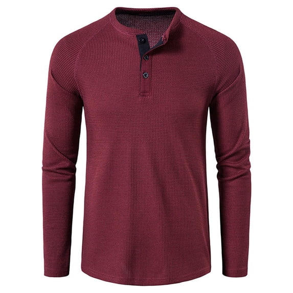 Timegard Mens Shirts Causal Fall Golf Shirts Breathable Button V Neck Drop Shoulder Loose Fitting Solid Color Shirts(Wine,M)