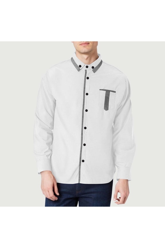 Mens Shirts Fall Button down Long Sleeve Shirts Drop Shoulder Work Business Casual Loose Tops