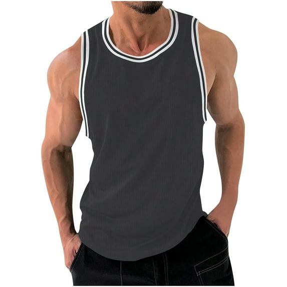 Timegard Mens Shirts Ribbed Crewneck Sleeveless Comfy Tee Color Block Summer Casual Fitting Tank Top