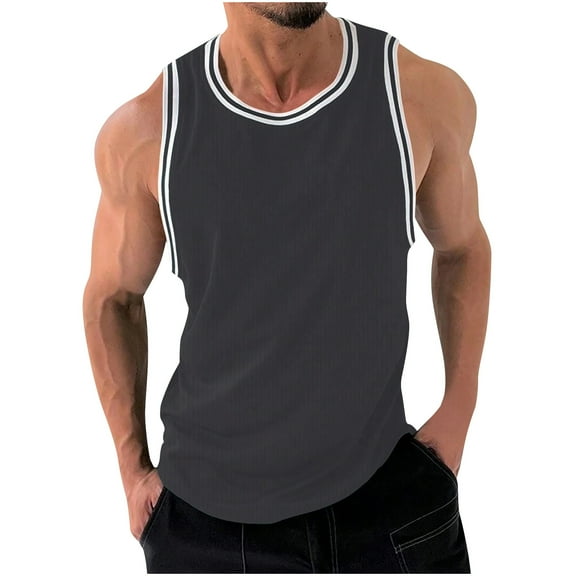 Timegard Mens Shirts Ribbed Crewneck Sleeveless Comfy Tee Color Block Summer Casual Fitting Tank Top