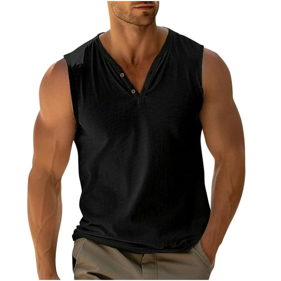 Timegard Mens Shirts V Neck Button Sleeveless Lightweight Solid Color Tee Shirts Casual Tops Summer