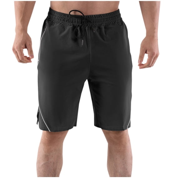 Timegard Mens Shorts Drawstring Elastic High Waist Side Split Casual Gym Shorts with Zip Pockets