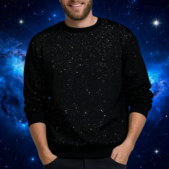 Timegard Mens Sweatshirts Crewneck Sparkly Long Sleeve Loose Pullover Comfy Drop Shoulder Tops Fall