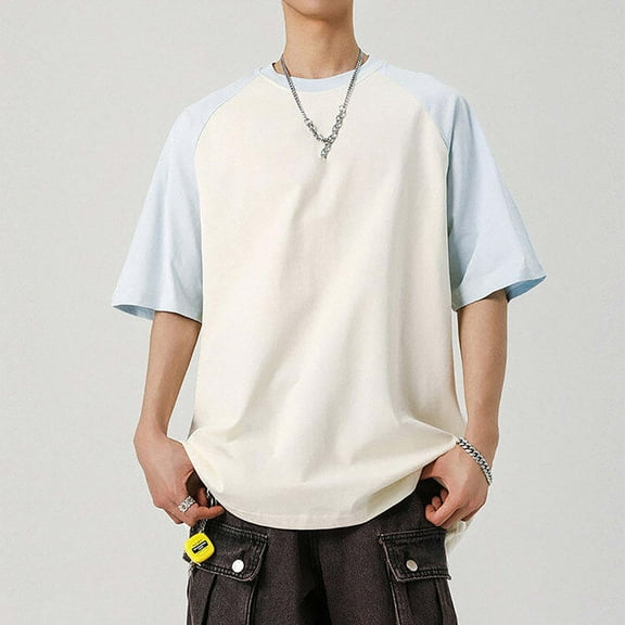 Timegard Mens T Shirts Crewneck Loose Drop Shoulder Tee Block Color Oversized Short Sleeve Shirts Tops