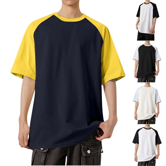 Timegard Mens T Shirts Crewneck Loose Drop Shoulder Tee Block Color Oversized Short Sleeve Shirts Tops