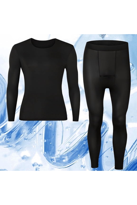 Mens Thermal Underwear Set 2 Piece Comfy Base Layer Top Bottom Cold Weather for Hunting Running