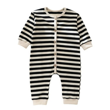 Timegard Newborn Baby Clothes Striped Toddler Button up Onesie Infant Comfy Cotton Homewear Rompers Unisex