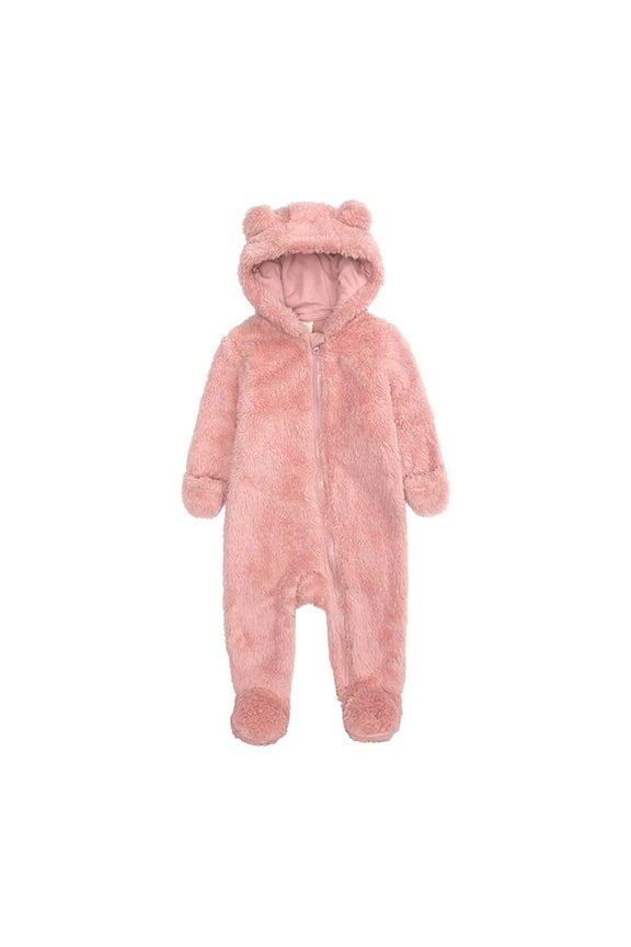 Newborn Baby Clothes Winter Toddler Boy Girl Fleece Hoodies Rompers Infant Zip up Footed Onesie