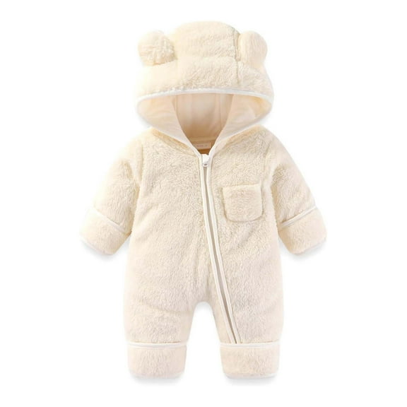 Timegard Newborn Baby Clothes Winter Toddler Cute Fleece Hoodies Onesie Zip up Comfy Infant Rompers