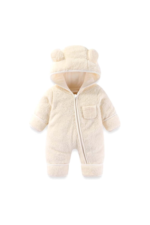 Newborn Baby Clothes Winter Toddler Cute Fleece Hoodies Onesie Zip up Comfy Infant Rompers