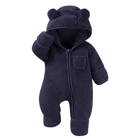 Timegard Newborn Baby Clothes Winter Toddler Cute Fleece Hoodies Onesie Zip up Comfy Infant Rompers