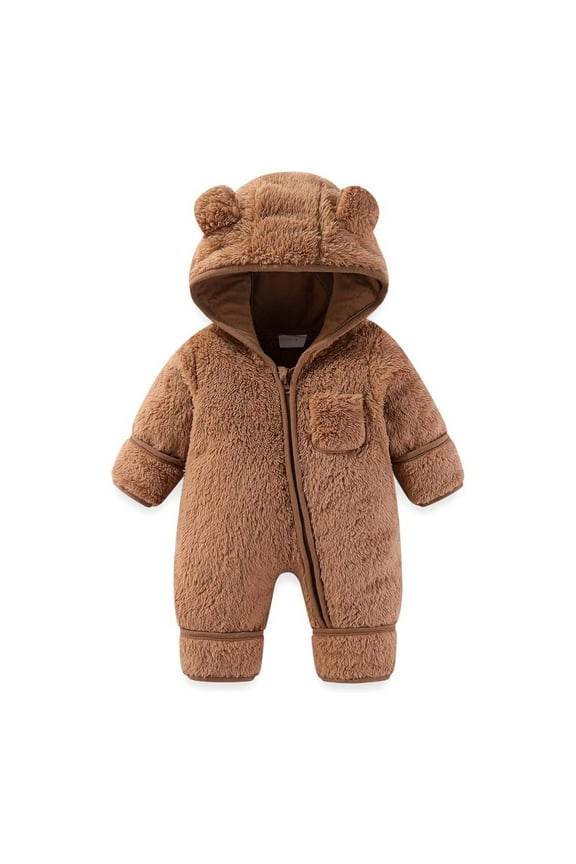 Newborn Baby Clothes Winter Toddler Cute Fleece Hoodies Onesie Zip up Comfy Infant Rompers