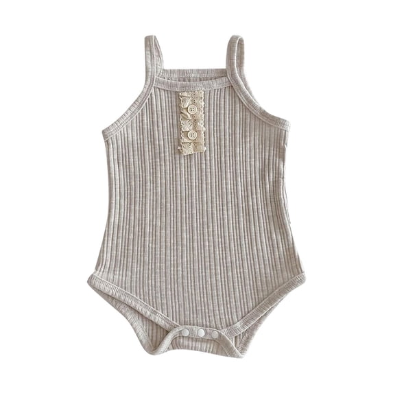 Timegard Newborn Baby Girl Clothes Toddler Onesie Lace Button Comfy Sleeveless Rompers Infant Summer