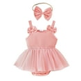 thumbnail image 1 of Timegard Newborn Baby Girl Dress Infant Sleeveless Onesie Ribbed Toddler Comfy Cute Rompers with Headhand, 1 of 7