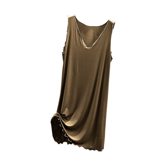 Timegard Nightgown for Women V-Neck Ruffle Sleeveless Shirt Dress Comfy Soft Tank Dress Sleepwear