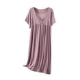 thumbnail image 1 of Timegard Nightgown for Women V Neck Short Sleeve Ruched Comfy Loose Pajamas Dress Casual Sleepwear, 1 of 6