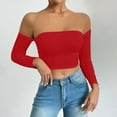 thumbnail image 1 of Timegard Off the Shoulder Tops for Women Long Sleeve Slim Fitting Crop Tops Comfy Going out Tops Trendy, 1 of 4
