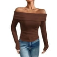 thumbnail image 1 of Timegard Off the Shoulder Tops for Women Ruched Long Sleeve Comfy Fitting Travel Casual Tops Trendy, 1 of 8