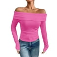 thumbnail image 1 of Timegard Off the Shoulder Tops for Women Ruched Long Sleeve Comfy Fitting Travel Casual Tops Trendy, 1 of 8