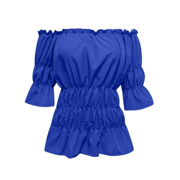Timegard Off the Shoulder Tops for Women Ruffle Half Sleeve Elastic Waist Summer Vintage Casual Tops