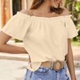 thumbnail image 1 of Timegard Off the Shoulder Tops for Women Ruffle Short Sleeve Lightweight Blouse Summer Travel Casual Tops, 1 of 7