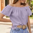 thumbnail image 1 of Timegard Off the Shoulder Tops for Women Ruffle Short Sleeve Lightweight Blouse Summer Travel Casual Tops, 1 of 7