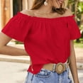 thumbnail image 1 of Timegard Off the Shoulder Tops for Women Ruffle Short Sleeve Lightweight Blouse Summer Travel Casual Tops, 1 of 7