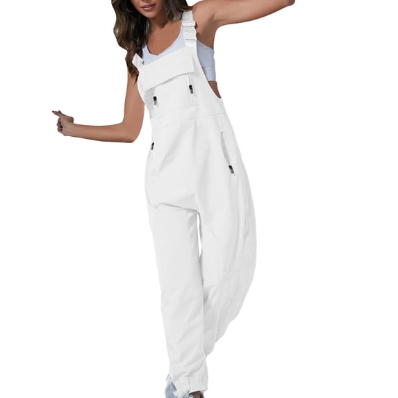 Timegard Overalls for Women Cargo Adjustable Strap Baggy Solid Color Outdoor Active Rompers Zipper Pockets