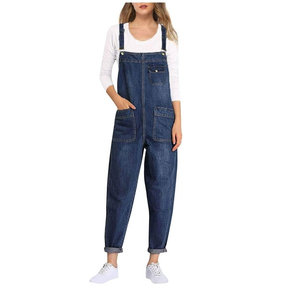Timegard Overalls for Women Plus Size Loose Denim Jumpsuit Stretch Classic Jean Rompers with Pockets