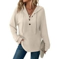 thumbnail image 1 of Timegard Oversized Hoodies for Women Fall Ribbed V Neck Button Long Sleeve Pullover Loose Comfy Tops, 1 of 6