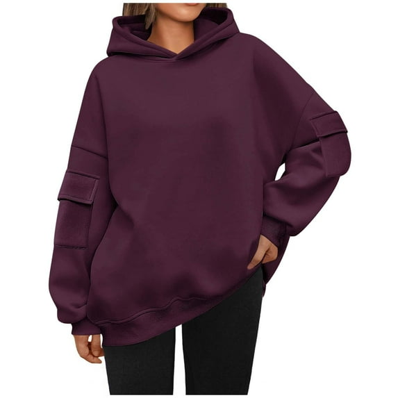 Timegard Oversized Hoodies for Women Long Sleeve Sweatshirts Solid Color Fall Fashion Pullover Tops