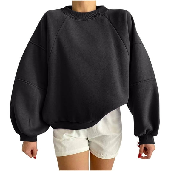 Timegard Oversized Sweatshirt for Women Crew Neck Long Sleeve Pullover Fall Winter Casual Crop Tops