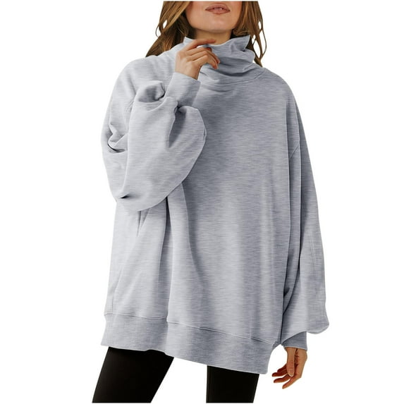 Timegard Oversized Sweatshirt for Women High Neck Comfy Pullover Solid Color Loose Comfy Tops Winter
