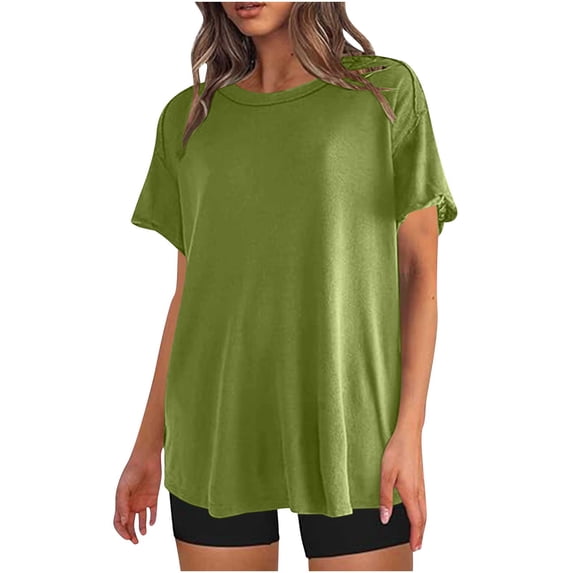 Timegard Oversized Tshirts for Women Round Neck Short Sleeve Solid Color Summer Casual Loose Workout Tops