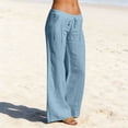 thumbnail image 1 of Timegard Pants for Women Cotton Linen Summer Drawstring Loose Lightweight Ruched Travel Lounge Pants, 1 of 6