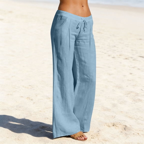 Timegard Pants for Women Cotton Linen Summer Drawstring Loose Lightweight Ruched Travel Lounge Pants